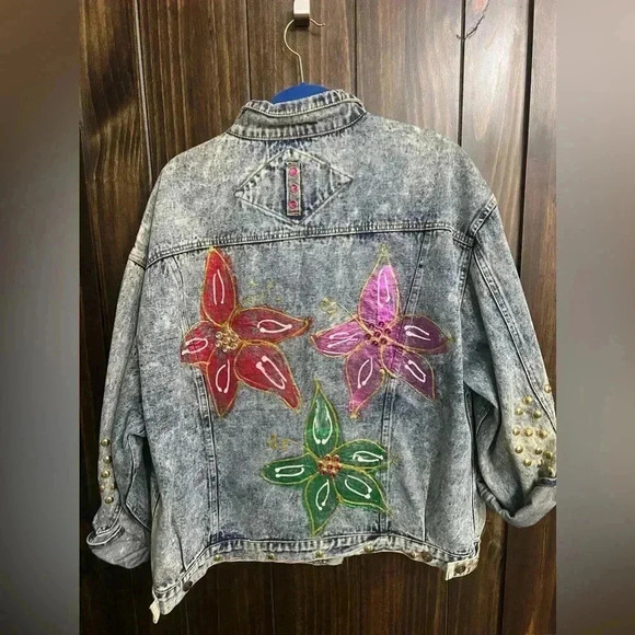 Vintage 90’s Statement Piece Flower Bedazzled Jacket- Rare- Peak 90’s-size: XL - Picture 9 of 16